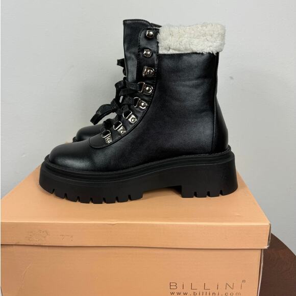 New Billini Ferria Combat Boot with Faux Shearling Trim in Black Women's Size 7 - Picture 3 of 8